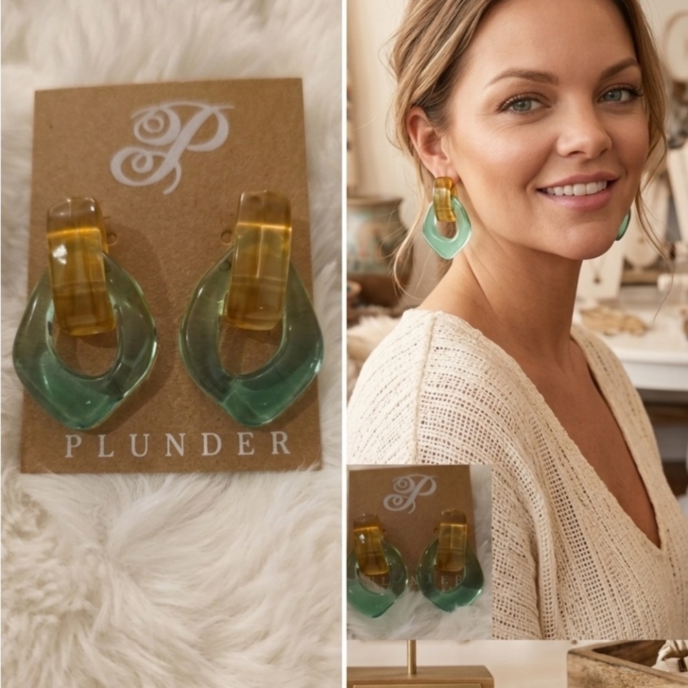 Plunder Green and Amber Resin Hoop
Drop Earrings (NIP)
